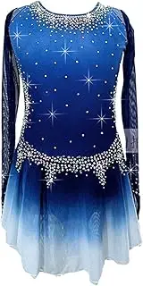 [Zagitova] Figure Skating Dress for Girls Gradient Breathable Women Long Sleeve Competition Dance Outfit Shiny Rhinestone