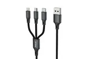 Philex 3 In 1 1.2m 8 Pin Micro USB C Charging Cable for iPhone Samsung Black