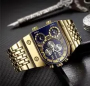 Oulm Men Watch Military Waterproof Gold Stainless Steel Quartz Wristwatch Male