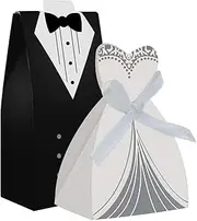 cnomg 100pcs Party Wedding Favor Dress & Tuxedo Bride and Wholesale Candy Favor Box,Creative Dress Candy Chocolate Gift Box Bonbonniere for Gift Wedding Party Birthday Bridal Shower Decoration