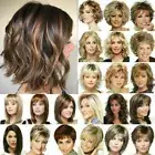 Womens BOB Short Curly Straight Wig Natural Brown Blonde Wavy Hair Full Wigs _