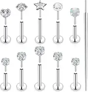 [Ocptiy] Push in Theadless Nose Rings Studs 16G 18G 20G Stainless Steel Stud Earrings Cartilage Ear Piercings Helix Tragus Earrings Barbell 6mm 7mm 8mm Lenght Diamond 3mm