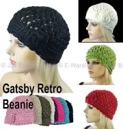 Ladies Crochet Knit Retro Great Gatsby 20s Party Flower Lacy Beanie Cloche Hat