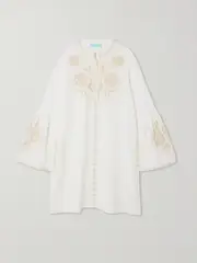 [Melissa Odabash] Melissa Odabash - Everly Embroidered Cotton And Linen-blend Mini Shirt Dress - White - large large White