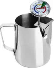 Stainless Steel Milk Frothing Pitcher with Thermometer for Steaming Milk - Ideal