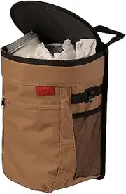 Lusso Gear Car Trash Can with Lid and Removeable Liner, Hanging Car Trash Bag with Hooks, Waterproof Fabric Car Garbage Bin, Automotive Travel, Trashcan car Accessories, for Truck Van and SUV (Tan)