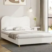 Oikiture Bed Frame Queen Double King Single White Boucle