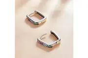 Solid 925 Sterling Silver Multicoloured Huggies Earrings