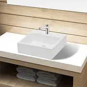 Ceramic Bathroom Sink Basin, Square Countertop Wash Basin, Basin with Faucet Hole for Bar, RV, Bathroom, Laundry Room, 38 x 30 x 11.5 cm