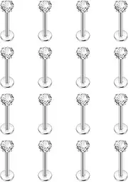 [Leikedun] 16Pcs 16G Tragus Labret Studs Piercing Jewellery,Tragus Helix Piercing for Women Men Flat Back Earrings Stainless Steel Cubic Zirconia Cartilage Tragus Stud Lip Sets