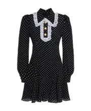 lace-trimmed polka-dot mini dress IT40,IT38,IT36 Black