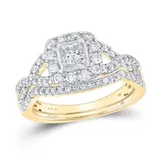 14k Yellow Gold Princess Diamond Twist Bridal Wedding Ring Set 1 Ctw (Certified)