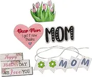 WESIEVYA Tiered Tray Decorations 4pc Mother's Day Wood Signs Decorative Desktop Props Farmhouse Style