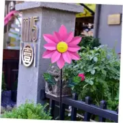 Metal Sunflower Wind Spinner with Stake, Kinetic Windmill Wind Sculpture Pink