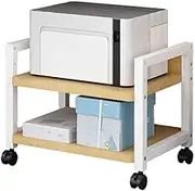 Printer Table Floor Standing Double-Layer Printer Storage Rack Office Study Desk with Wheels Movable and Adjustable Height Rack Printer Shelf(White)