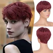 Pixie Cut Wigs Synthetic Short Pixie Haircut Wig with Bangs Glueless Layered Wig Wavy Wigs for Women
