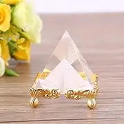 Petrichor Transparent Crystal Pyramid with Gold Stand for Prosperity (2.3 Inches)