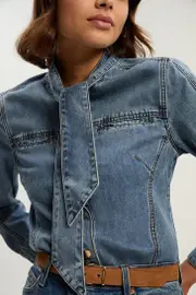 Denim Pussy Bow Blouse