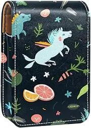 Lipstick Case,Leather Lip Gloss Lipstick Organizer with Mirror,Mini Lipstick Holder Bag,Unicorn in Galaxy Space