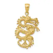 14k Yellow Gold Solid 3-D Dragon Pendant