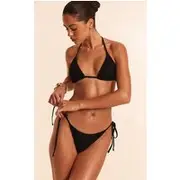 Black Crochet Overlay Tie Side Bikini Bottoms, Black