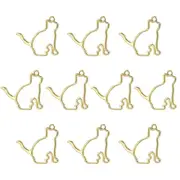 10Pcs Cat Shaped Alloy Open Back Bezel Pendants DIY Resin Frame, Gold Tone