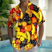 Men's Fruit Food Hamburger Summer Hawaiian Shirt Button Up Shirt Aloha Shirt Short Sleeve Hawaiian Holiday Beach Wear Summer Spring Turndown 3D Print Collared