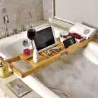 Bathroom Bamboo Bath Caddy Wine Glass Holder Table Tray Bathtub Rack Soap Shelf
