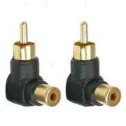 2x RCA Male to Female A/V RCA/Phono Adapter 90 Degree Right Angle Gold Plated
