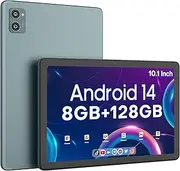 xiskt Android Tablet 10.1 inch Android 14 Tablet, 8(4+4) GB&128GB Storage(Expand to 512GB),Dual 13MP+5MP Camera, 6800mAh, WiFi, Bluetooth 5.0, GPS, Type C Fast Charging
