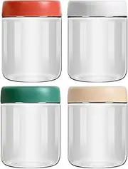 UVwey 4-pack 16oz glass jar with screw lid for overnight oats condiment salad dressing sauce baby food kids snacks meal prep containers candle canning spice wide mouth Leak proof storage containers