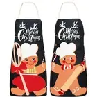 2Pcs Merry Christmas Apron Black Gingerbread Man Kitchen Apron Cute Washable ...
