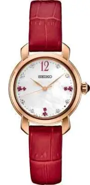 BRAND NEW Seiko Essentials MOP Dial Special Ed. Red Leather Women's Watch SUR502