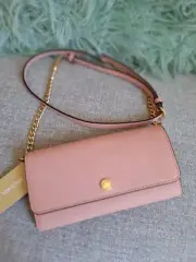 NWT Michael Kors Leather Wallet on Chain Crossbody Bag Purse Pale Pink NEW