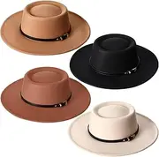 JaGely Women Wide Brim Hat with Belt Buckle Vintage Warm Wool Belt Panama Hat Boho Felt Jazz Hat for Park Wedding Tea Party