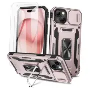 for iPhone 15 Phone Case, with Slide Camera Cover & Built-in Rotating