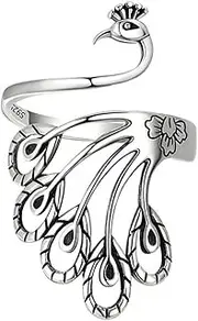 [LIFKOME] Vintage Peacock Rings Emerald Rings for Women Copper D Ring Silver Fidget Rings for Women