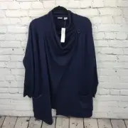 Chicos Top Womens Extra Large Petite 3P Blue Drape Front Active Wear Jacket