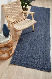 Rug Culture Navy Hand Braided Jute Runner Rug