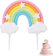 1PCS Rainbow Cake Topper Soft Pottery Rainbow Cake Decorations Colorful Rainbow Cupecake Topper Cake Top Hat Birthday Party Cake Decoration Pastel Rainbow Cake Topper for Birthday Party Rainbow Party