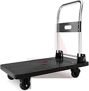 Flatbed Cart Folding Platform Truck Moving Push Cart with Foldable Metal Handle and 4 Wheels Swivel and Fixed Caster for Home Bookstore Hotel Hand Truck(Size:PPwheel)(One Color PPwheel)