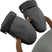 Baby Uma Universal Stroller Gloves - Water-Resistant & Supersoft Fleece-Lined Faux-Leather Handmuff for Stroller, Zip-On Stroller Gloves Hand Muff, Stroller Mittens, Stroller Accessories (Black)