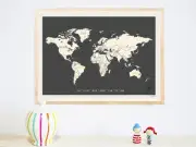 World Map Wall Art Print Vintage Interactive Travel Map With Stickers Home Decor
