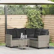 Garden Sofa with Cushions, Outdoor Patio Furniture, L-Shaped Couch for Balcony, Foldable Poly Rattan Chair and Table, Lounge Adjustable for Living Room, Grey