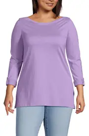 Lands' End Plus Size Supima Cotton Adjustable 3/4 Sleeve Boatneck Tunic in Lilac Petal at Nordstrom, Size 2X