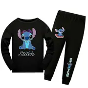 Lilo & Stitch Print Kids Boys Girls Pajamas Set Long Sleeve T-shirt Sweatshirt Pants Outfit Loungewear Nightwear -NMAOV Black 11-12 Years