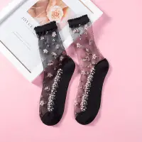 在飛比找Yahoo!奇摩拍賣優惠-ECMLN 花朵玻璃襪 紗網襪 蕾絲襪 水晶襪 透視透膚襪 