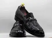 Handmade Black Alligator Textured Loafers For Men, Men's Loafer, Luxury Shoes