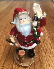 SANTA CLAUS ART FORM OBJET D'ART TRINKET RING BOX RHINESTONES & ENAMEL #602