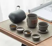 Light Grey Portable Ceramic Tea Set Travel Bag Teapot Infuser Four Tea Cups Gift